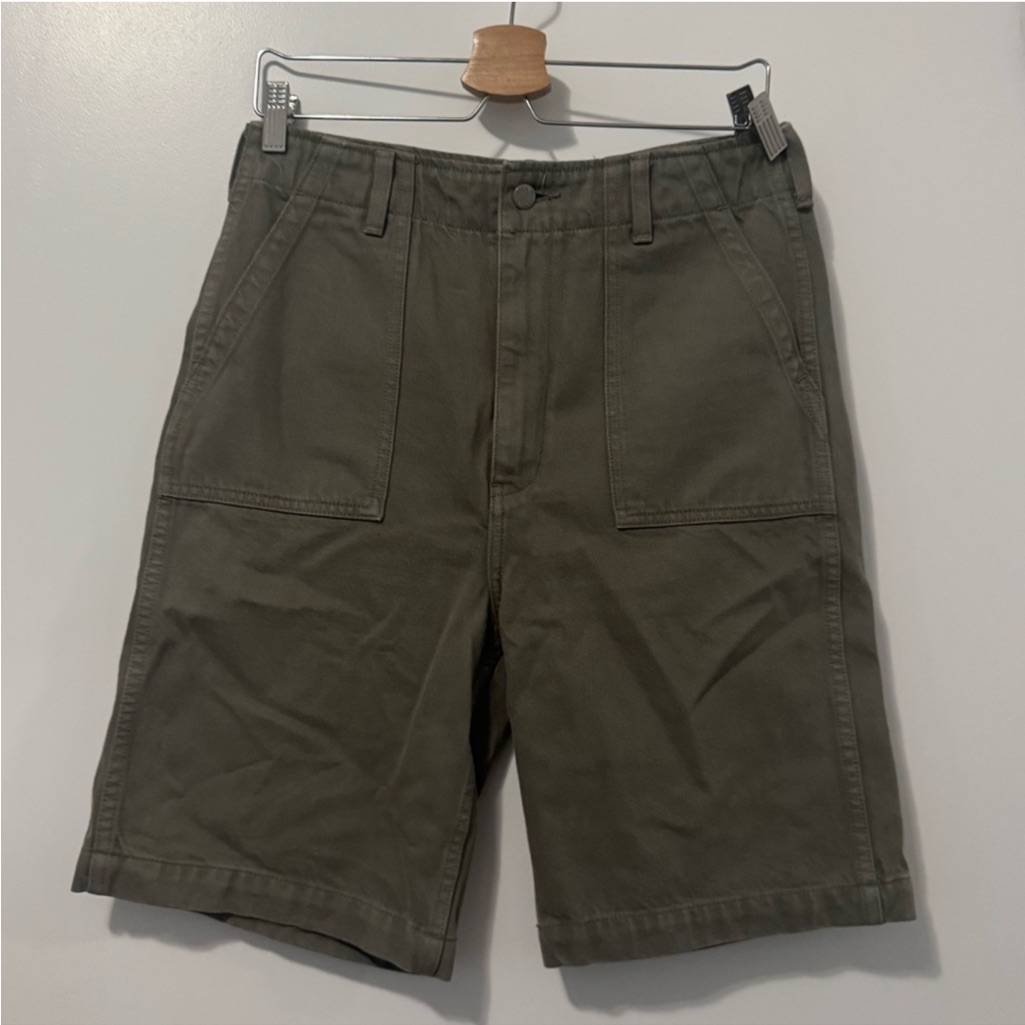 Olive Green Denim Joni Loose Bermuda Shorts